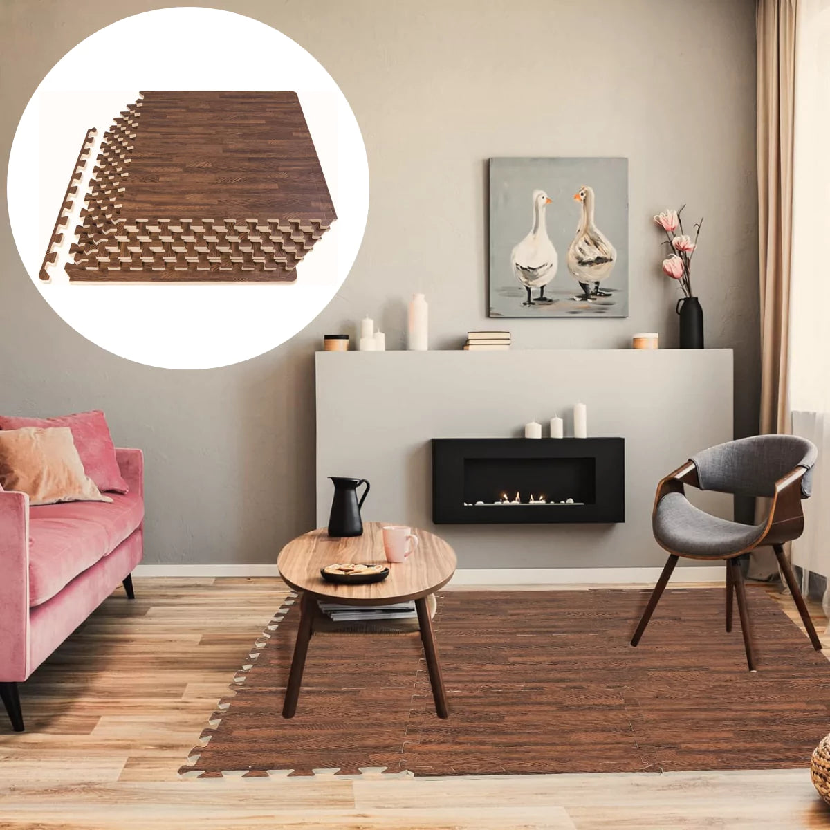 Tapete Decorativo em EVA Modular estampa em Madeira marrom lar da ana