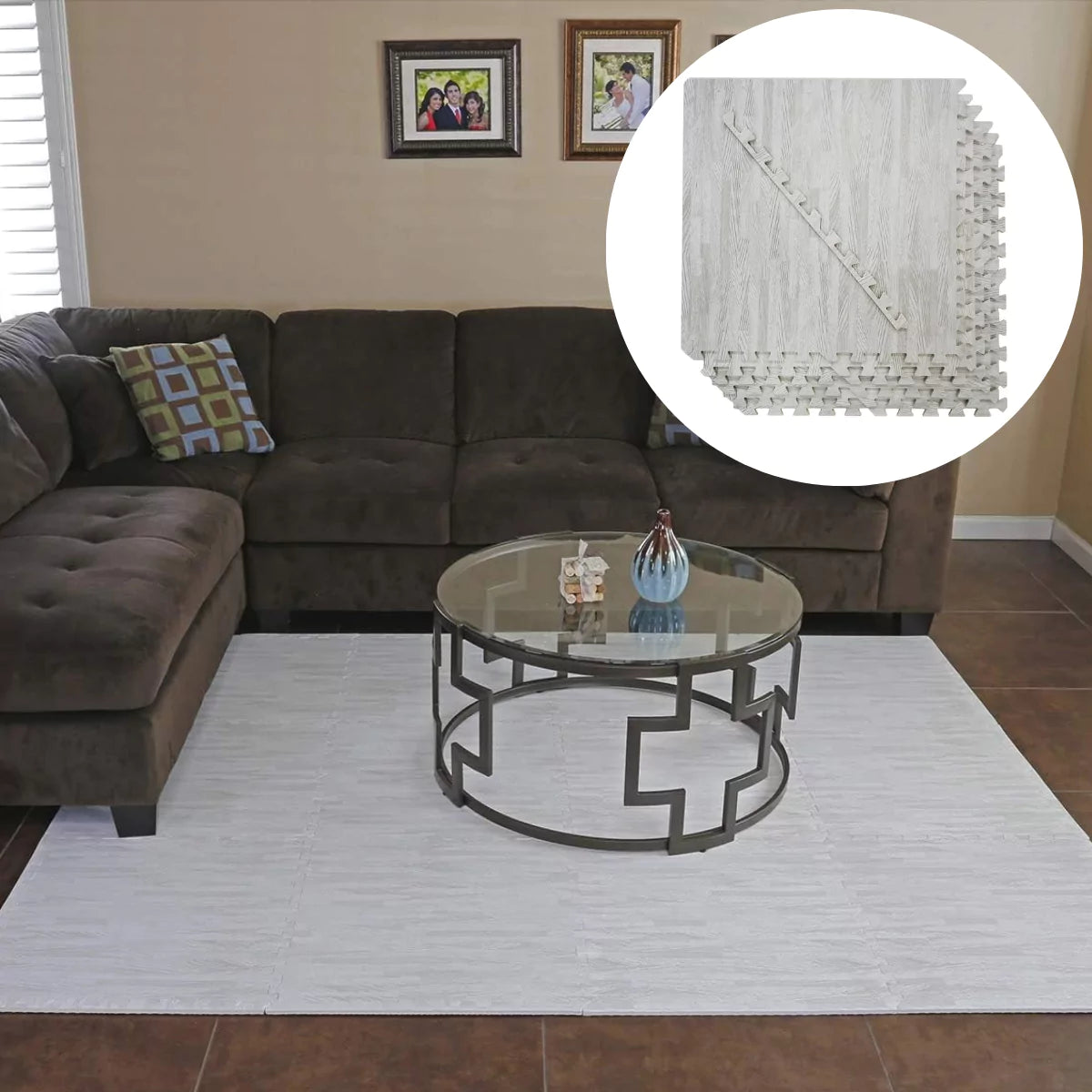 Tapete Decorativo em EVA Modular estampa em Madeira cinza lar da ana