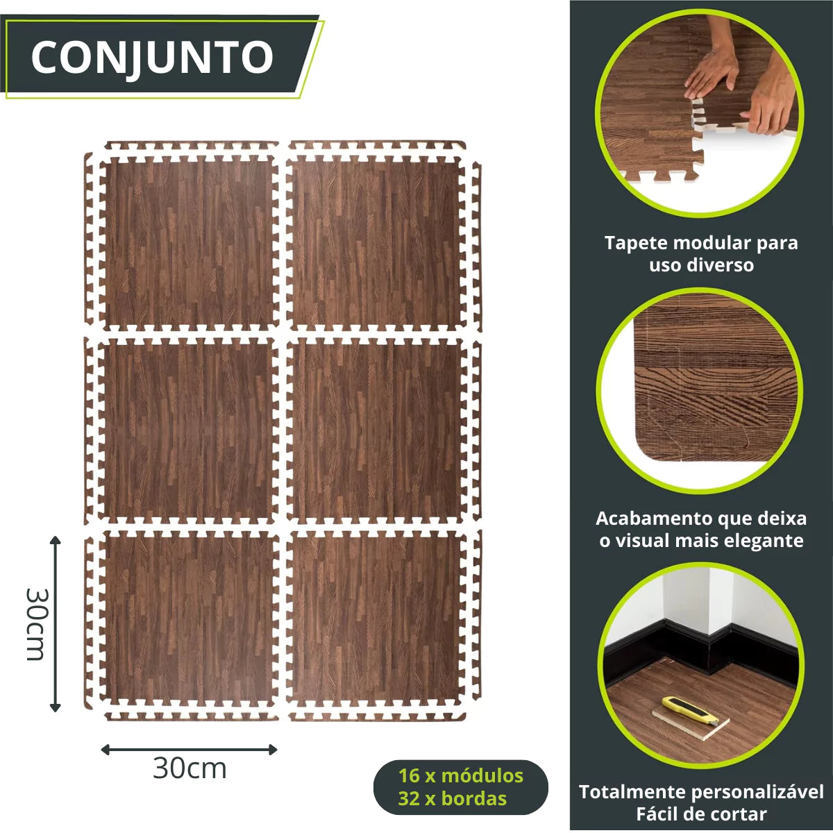 Tapete Decorativo em EVA Modular estampa em Madeira marrom lar da ana