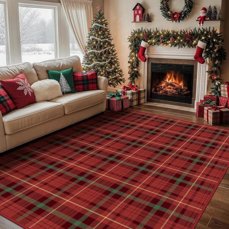 Tapete Natalino Xadrez Antiderrapante - Decoração de Natal para Sala, Quarto e Entrada Lar da Ana