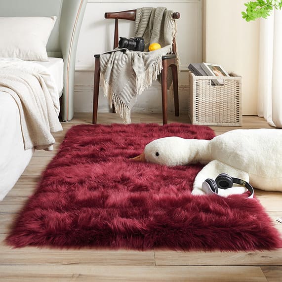 Tapete para Sala Retangular Peludo Liso vinho