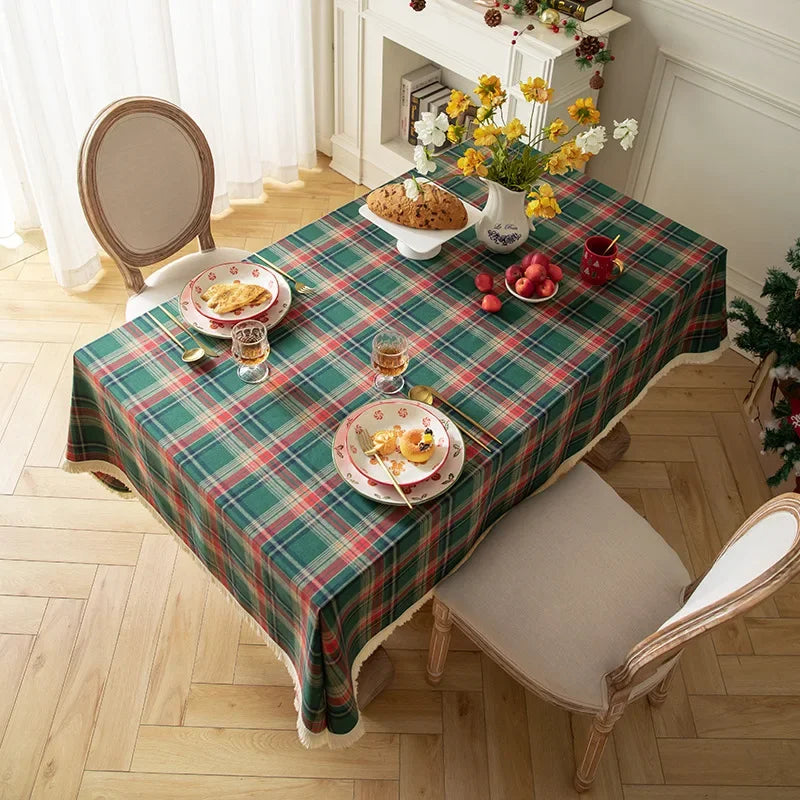 Toalha de Mesa Xadrez Natalina com Borda em Franja – Decoração de Natal Lar da Ana