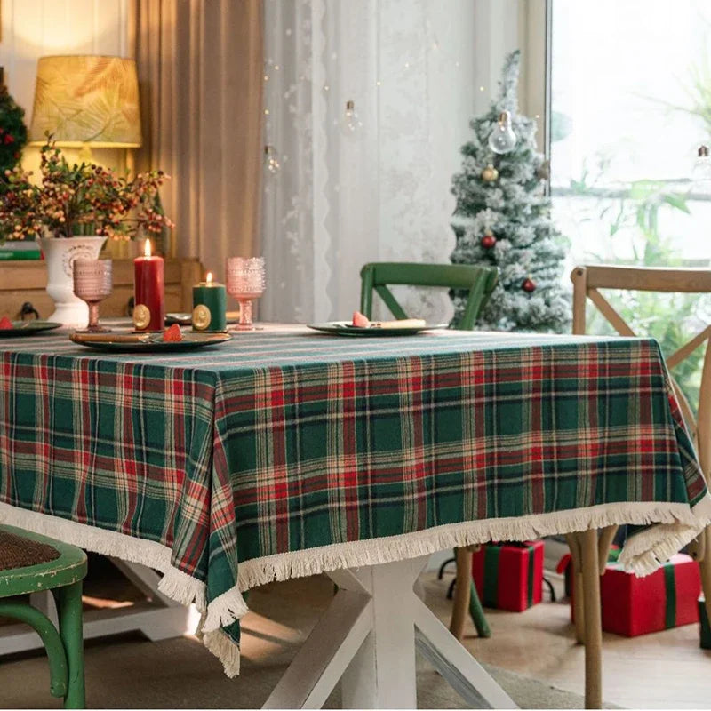 Toalha de Mesa Xadrez Natalina com Borda em Franja – Decoração de Natal Lar da Ana