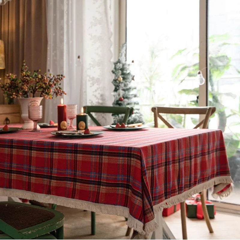 Toalha de Mesa Xadrez Natalina com Borda em Franja – Decoração de Natal Lar da Ana