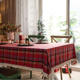 Toalha de Mesa Xadrez Natalina com Borda em Franja – Decoração de Natal