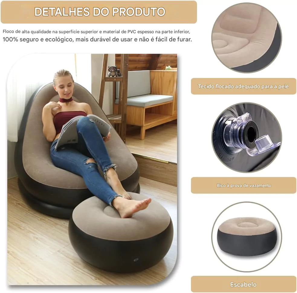 Conjunto Poltrona Inflável + Apoio de Pé para Descanso Leitura lar da ana