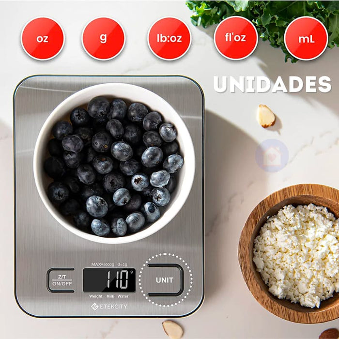 Balança de Cozinha Digital para Alimentos Culinária em Aço Inoxidável