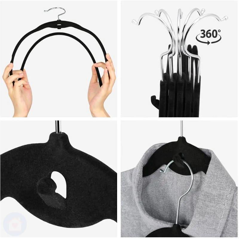 Kit Cabide de Veludo com Cascata Preto Lar da Ana