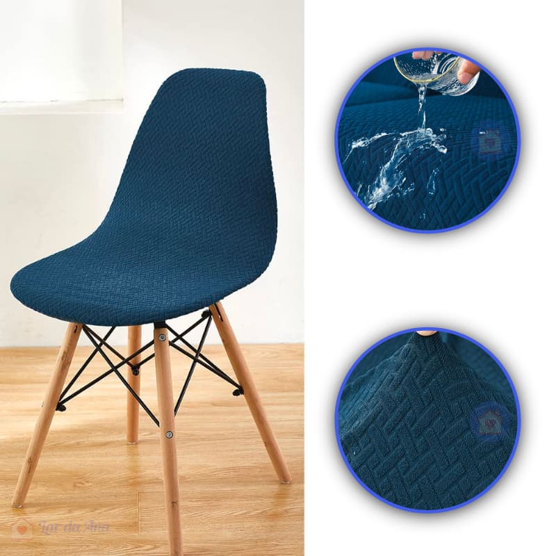 Kit Capas de Cadeira Eames Eiffel - Tecido Jacquard Lar da Ana azul marinho