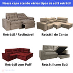 Nossa Capa Sofá Retrátil Semi Impermeável - Tecido Jacquard atende vários tipos de sofá, como sofá retrátil e reclinável, sofá retrátil de canto, sofá retrátil com puff e sofá retrátil com baú. Lar da ana