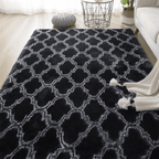 Tapete para Sala Retangular Peludo Estampado Preto Vitral
